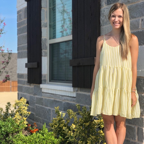Striped Yellow Tier Summer Dress - Picture 3 of 3